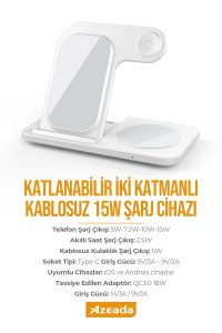 Azeada Sarj Cihazi PD-W8 Wireless Magsafe 3in 1 15 Watt Beyaz