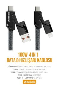 Azeada 4 Lü Data Kablosu PD-B96th 1.5mt Siyah