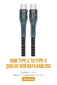 Azeada Type C to Type C Data Kablosu PD-B89a 65W Siyah