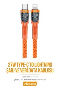 Azeada Type-C to Lightning Data Kablosu PD-B89i 27W Turuncu