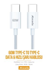 Azeada Type-c to Type-c for İphone 15 Sarj Kablosu AZ-B06a 1mt Beyaz