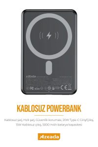 Azeada Power Bank AZ-P26 5000mAh Wireless 15W Renkli