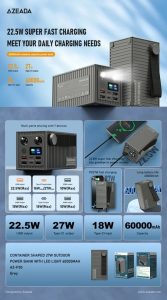 Azeada Power Bank AZ-P30 60000mAh 22,5W/PD Gri