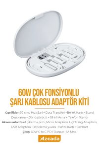 Azeada 4 Lü Sarj Kablosu AZ-B01th Aynasız Kutulu Beyaz